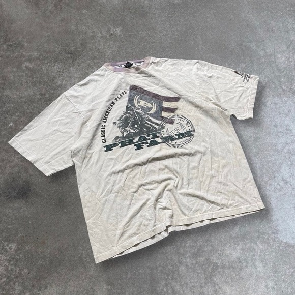 Phat Farm Mens Classic American Flag Graphic T Shirt Beige Vintage Style - Picture 1 of 6